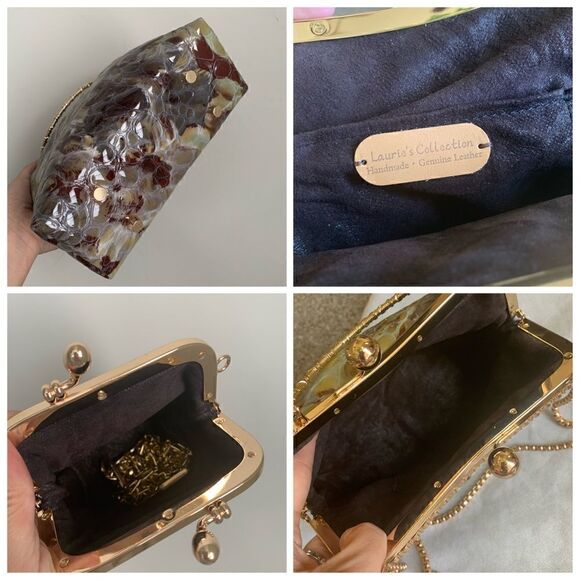 Handmade Genuine Leather Embossed Cobblestone, Kisslock Bag & Small Purse Set - Picture 16 of 16